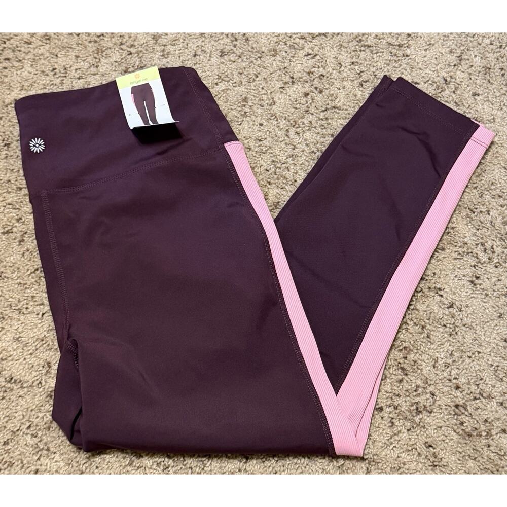 Tangerine Women's High Waist Active Rib Leggings Color:Port Size: Large